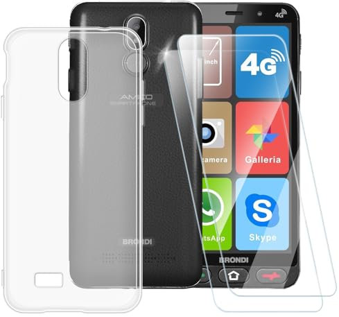 Custodia TPU Stampata + 2 Pellicole in Vetro Temperato Compatibili con Brondi Amico Smartphone S+B Nero, Cover Artistica Slim Antigraffio Antishock, Protezione Totale