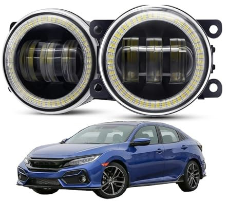 ODKBFG Phare Avant 2 X Ensemble De Phares Antibrouillard LED Pour Voiture, 30W, Œil D'ange, Feu De Jour DRL 12V Pour Civic 2016 – 2021 (y Compris Le Type R) Feux Avants(Blanc)