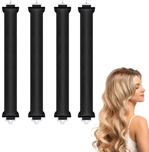 Eupneicu Hitzefreie Lockenwickler [4 Stück] - Heatless Curls Band für Über Nacht Locken Ohne Hitze, für Alle Haartypen [Schwarz]