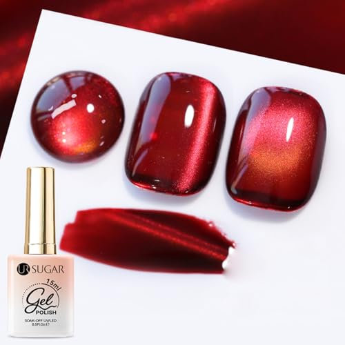 UR SUGAR Cat Eye UV Gel Nagellack Rot, 15ML Dunkelrot Magnet Cat Eye Nagellack, Glitzer Kristall Jelly CatEye Gel Soak-Off UV Nail Polish für DIY Art Maniküre Salon
