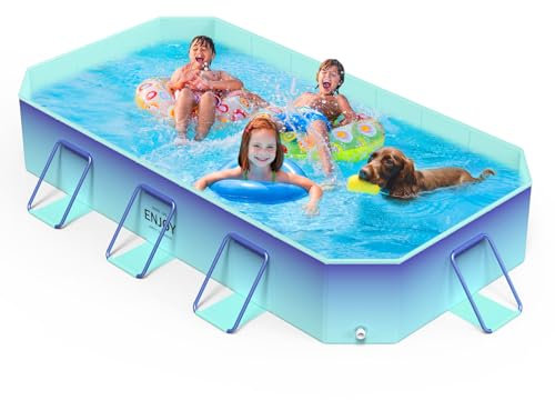 MoKo Piscine pour Enfants Adultes et Animaux de Compagnie, Piscine Extérieure Rectangulaire de 100 x 52,7, Piscine Pliable pour Chiens, Piscine Non Gonflable avec Support Solide, Bleu Glaciaire