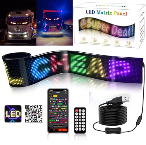 192mmx898mm,Yeux LED pour Camion et Voiture, Grand écran LED Flexible programmable, Écran Souple pour fenêtre de Voiture pour Bricolage de Voiture, Lampe LED Dynamique