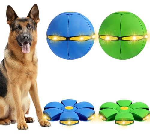 BADWALT Paquete de 2 bolas de disco para perros con 6 luces, juguete para mascotas, bola voladora para perro, disco volador para perro interactivo, pelota de pie para niños, juegos al aire libre