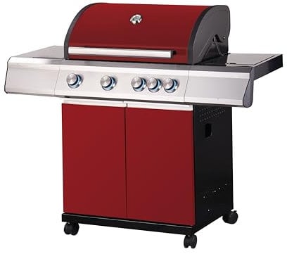 Tarrington House Gasgrill 4-Hauptbrenner und Seitenbrenner Gasgrill Paxton, Grillfläche 41 x 71 cm, Ablagetisch, fahrbar, Stahl, rot