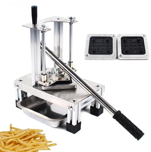 Owneed Pommesschneider Edelstahl Vertikaler Kartoffelschneider Professioneller, Pommes Frites Schneider French Fries Cutter mit 7mm/10mm/14mm DREI Klingengrößenfür Küche