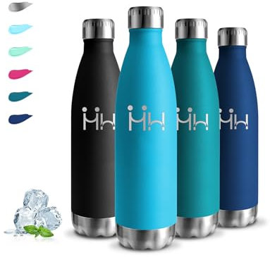 Gourde Isotherme, Gourde 500ml, Sans BPA, Gourde Inox, 24h Froid & 12h Chaud, Gourde Metal, Anti Fuite, Gourde Reutilisable, Double Vide, Gourde Acier Inoxydable, pour École, Bureau, Camping, Voyage