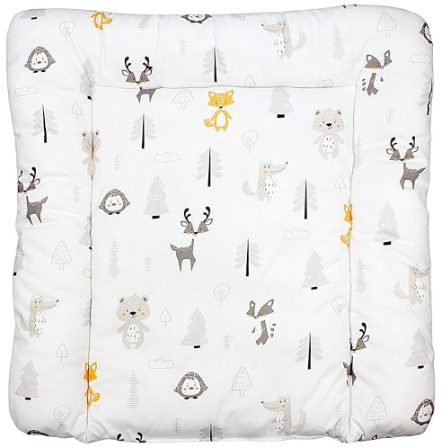 TupTam Baby Wickeltischauflage mit Baumwollbezug Gemustert, Farbe: Wald/Fuchs/Reh/Igel/Bärchen/Beige, Größe: 70 x 70 cm