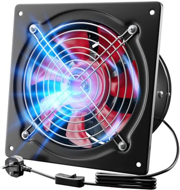 Hon&Guan 10 inch Exhaust Fan Kitchen 1680m³/h with Metal Backdraft Damper | 2.5m UK Power Cord, 250mm Metal Vent & Extraction. for Basement, Attic, Garage, Workshop, Soldering, Print, Spray, Coop, Farm