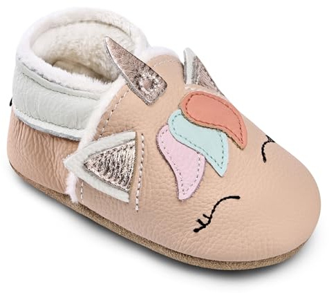 IceUnicorn Krabbelschuhe Baby Winter Krabbelschuhe Gefüttert Plüsch Hausschuhe Baby Lauflernschuhe Warm Weiche Leder Babyschuhe(Hellrosa DJS, 0-6 Monate)