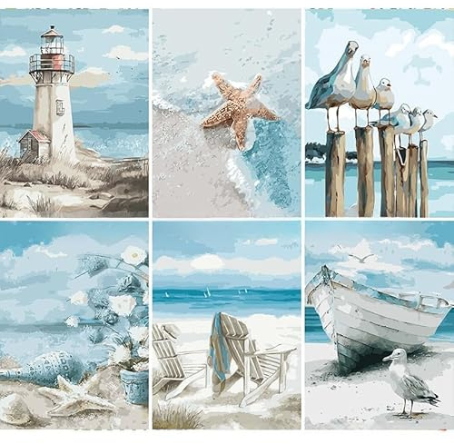 KMFASVX 6 Pcs Pintar por Numeros Adultos, DIY Pintura por Números,con Pinceles y Pinturas Acrílicas,para Del Hogar Decoración, Sin Marco (20x30cm)