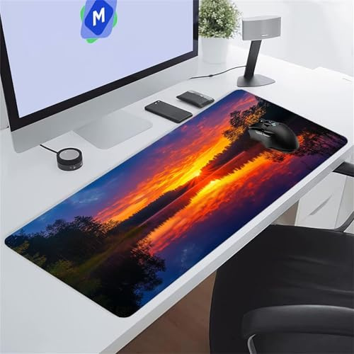 Alfombrilla de Ratón Grande 700x300x3 mm Alfombrillas Ratón XXL Alfombrilla Escritorio Antideslizante Mejora la Precisión y la Velocidad Mouse Pad Gaming para PC Oficina (Lago Jungla Atardecer)