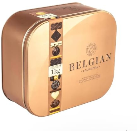 M&S Belgian Collection Luxury Biscuit Tin, Dark, Milk & White Chocolate Assortment, 1kg Double Layer Gift Box