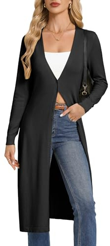 GRACE KARIN Women‘s Long-Sleeve V-Neck Long Cardigan Spring Lightweight Cardigans Black XXL