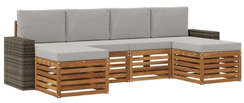vidaXL Sofagarnituren 6 pcs Natürlich und Hellgrau Massivholz Akazie, Garten Patio Lounge, modernes Sofa für draußen, haltbares Möbelset, gemütliche Terrassen-Sitze