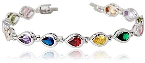 Crystalline Azuria Tennisarmband mit Multi bunt Tropfenform Zirkonia Kristalle 18 kt Weiß Vergoldet für Damen 18 cm