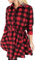 FANCYINN Blusenkleid Damen Kariert Langarm Hemdkleid Gestreift Kleid Lässige Kleidung mit Gürtel(rot, L)