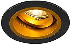 Qazqa - Modern Einbaustrahler rund schwarz mit Gold I Messing dreh- und neigbar - Chuck I Wohnzimmer I Schlafzimmer - Stahl Rund - LED geeignet GU10