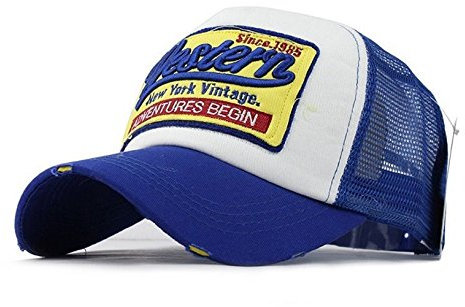 Trucker Mesh Baseballcap Western New York Distressed Snapback Vintage Used Look Retro Sommer Oldschool Kappe Mütze Cap Schirmmütze Basecap (Blau)