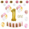 YAYJOY Deko-Set für den ersten Geburtstag für Mädchen, Zahl 1 Folienballon, I am One, Kuchendekoration, Fiesta Pink zum Aufhängen, Papierfächer, Quastengirlande, Pompons und Latexballon