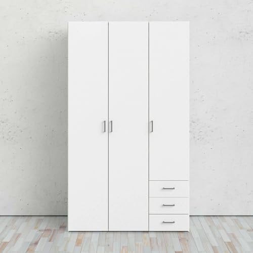 Dmora - Armoire à trois portes et trois tiroirs, couleur blanche, Dimensions 115 x 200 x 49 cm