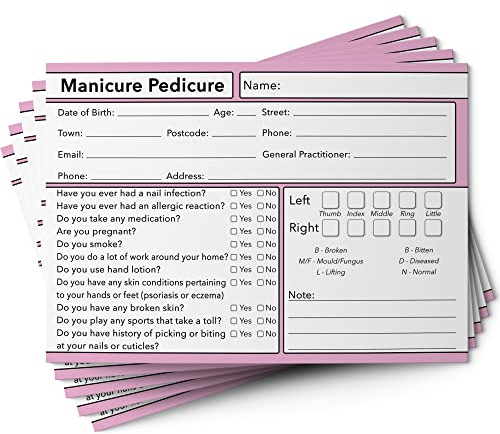 Maniküre Pediküre Nail Kundenkarten – Salon und Therapeuten, Kundenberaterpapier – GDPR Agenda und Terminbedarf – Profil- und Aufnahmeformulare, Datenschutz