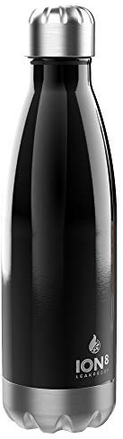 Ion8 Étanche Gourde Inox Isotherme Réutilisable, 500ml (17oz), Noir Étincelant