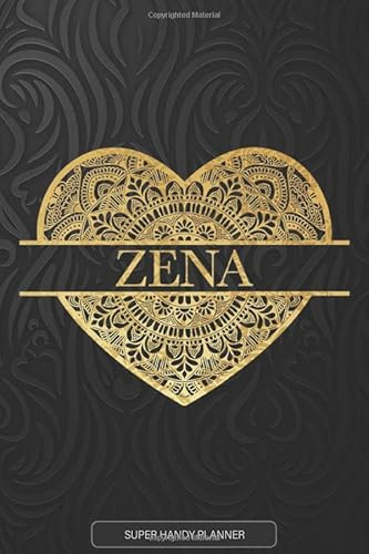Zena: Zena Planner, Calendar, Notebook ,Journal, Gold Heart Design With The Name Zena