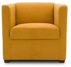DOMO. collection Sessel Bob FK, kleiner Retro-Sessel mit Armlehnen und Federkern, Polstersessel, Cocktailsessel, Loungesessel, 73 x 75 x 69 cm (BxTxH), Webstoff in mango gelb