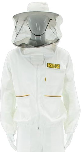 LYSON Imkerjacke aus Mesh und Baumwolle Imkerbluse mit abnehmbarem Hut belüftet Professionelle Imkerbekleidung, Imkerjacke mit Reißverschluss Grösse XXXXL