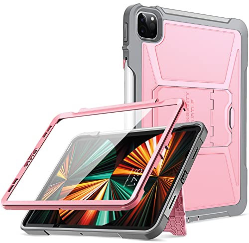 Ztotop Case for New iPad Pro 12.9 Case 2021, Build-in Screen Protector,Dual Layer Shockproof Full Body Protective Case with Kickstand and Pencil Holder for iPad Pro 12.9 Inch 5th Generation, Pink