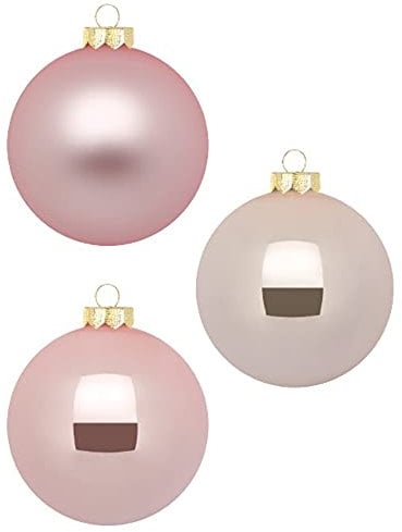 Inge Glas Weihnachtskugeln 10cm in Karton-Box | 6 XL Christbaumkugeln groß | Kugeln aus Glas (Pearly Rose | beige rosa)