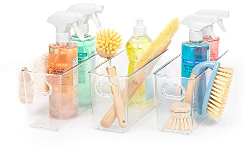 LIVIVO SET OF 3 Clear Storage Organisers Stackable Containers Space Saving Trays Multipurpose Perfect for Kitchen Cabinet, Pantry, Fridge, Freezer, Countertop, Bathroom, Bedroom L - (26.5 x 9.7)