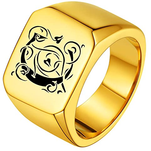 ChainsHouse gold Bandring mit Gravur für Herren Jungen Punk Gotik Buchstabe Ring Siegelring in Ringgröße 54.4 Klassischer Fingerring