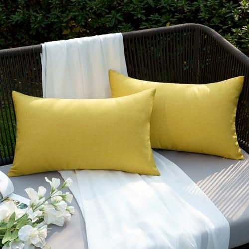 EMEMA Kissenbezug Outdoor Wasserdicht Sofakissen Wasserfest Dekokissen Kissenbezüge Dekorativ Kissen Kissenhülle aus Polyster für Garten Sofa Wohnzimmer Bett 2er Set 30x50 cm Gelb