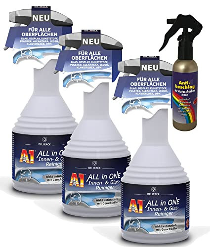 3x 500ml Dr. Wack A1 ALL in ONE Innen- & Glas-Reiniger + 1x 100ml Antibeschlag-Spray, Reiniger für den kompletten Fahrzeug-Innenraum inklusive Scheiben (Innen und Außen) und für alle Oberflächen