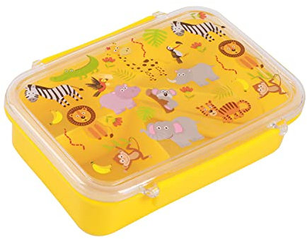 I-Drink Lunch Box - Lunch Box - Porta merienda alimentaria con cubiertos para niños, pícnic, escuela con dibujos de infancia, sin BPA (Animales), ID2011