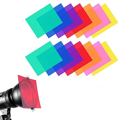 14 Stück Farbfolien Gel, Transparente Farbige Farbfilm Folie,Folie Hitzebeständig für Lampen Farbige, Farbfilter Filter für Scheinwerfer Foto Studio Strobe (29.7x21cm)
