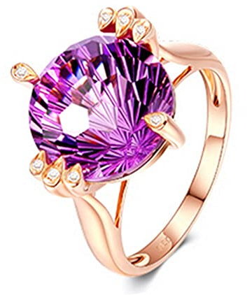 18 Karat (750) Rotgold Zierlicher Ring, Verlobungsring Blume Runden Violett Amethyst Klar Diamant 7ct Ring Größe 58 (18.5)