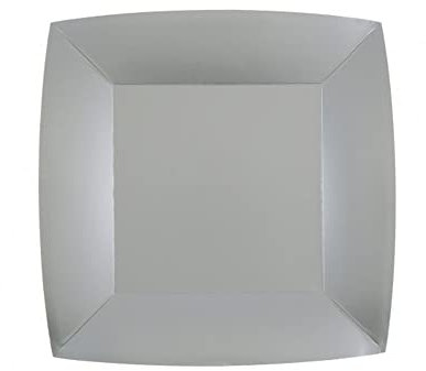 Santex - 10 Assiettes Carton Bio CARRÉES 23CM Argent
