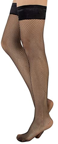 CALZITALY Medias autoadhesivas de rejilla, Medias autosujetadoras, Negro, natural, S - 3XL, calcetería italiana (3XL, Black - Blonda lisa)
