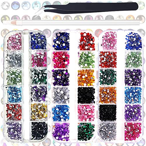 3 Pack Nail Art Rhinestone Flatback Gems Crystals Diamond for Nail Decoration Mixed Color Round Rhinestones Kit with Pickup Pencil and Tweezer for DIY Nail Art and Decoration