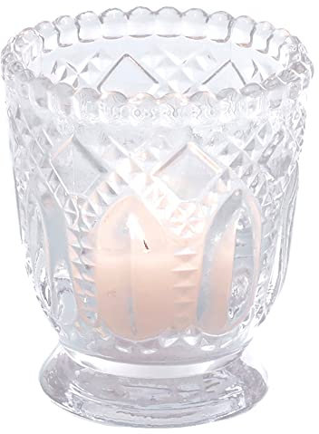 12 x Teelichtgläser im Vintage-Look mit unverwechselbarer Glasmusterung H 8 cm - Kleine Windlichter 12er Set - Teelichtglas Vintage - Teelichtgläser geriffelt Set