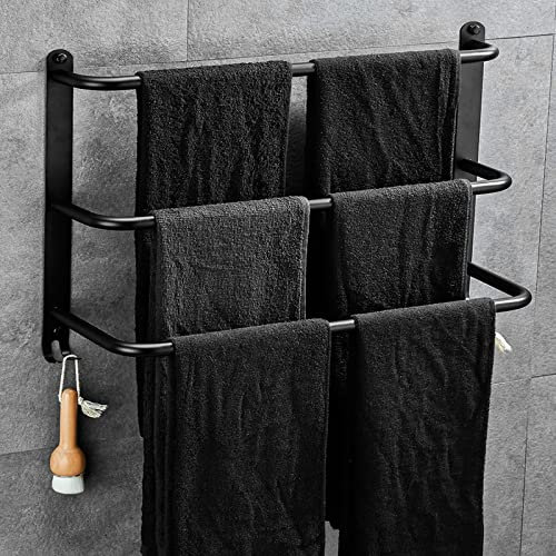Yeegout Porte-Serviettes en Acier Inoxydable à 3 Niveaux sans perçage pour Porte-Serviettes pour Salle de Bain Cuisine et Toilettes 50cm Noir