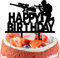 PLIFREAT Alles Gute zum Geburtstag Kuchen Topper Tortenaufsatz Zum Geburtstag Schwarzer Acryl Happy Birthday Kuchenaufsatz Mit Shooting Gun Soldier Gaming Party Kuchen Dekoration Für Jungen