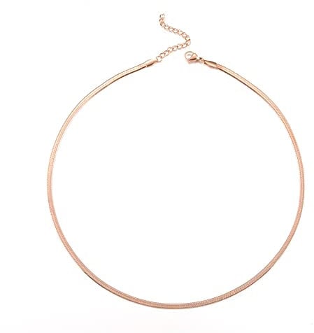 HSWYFCJY Flache Schlangenkette Halskette Roségold Damen Fischgrätenhalskette Breite 3mm Choker Halsband Halskette für Frauen Mädchen, Länge 40cm