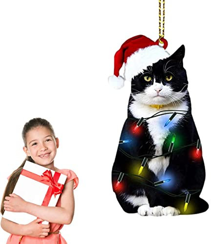 Christbaumschmuck Sets kleine 3D-Weihnachtsdekorationen Kinderweihnachtsfeierzubehör Autozubehör Hängende Verzierung Weihnachtsschmuck Schwarze Katze 2D-Verzierungen mit schwarzer Katze