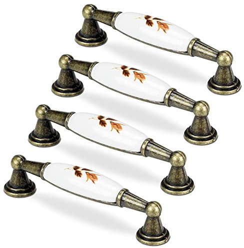 Mavö 4 Stück Möbelgriff 96mm Lochabstand, Griff für Möbel Schrankgriff gold Porzellan Griff Küchengriff Vintage Altgold Vada.2