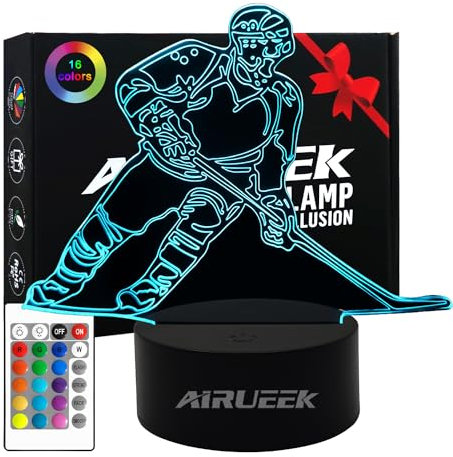 AIRUEEK Eishockey Geschenke Jungen Nachtlicht, Hockey Geschenke für Jungs, 3D Optische Täuschung Lampe 16 Farben Ändern, Weihnachten Geburtstags Geschenke für Sport Eishockey-Fans