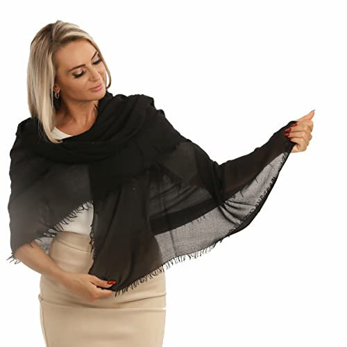 PashminaShine- Tiefschwarz-Schal Damen Herren Umslagtuch l Modal | 185 x 85 cm l Stola l Mode | Made in Italy | Pashmina | Damen schal | Wrap | Eco Modalstoffe