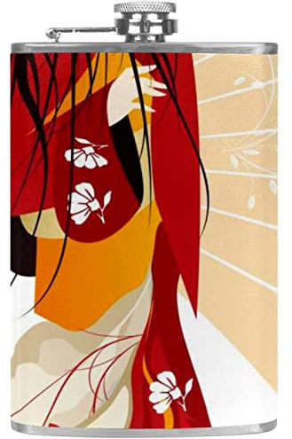 Hip Flasks for Liquor for Men,Japanese Women's Umbrella,Stainless Steel Leakproof Flask with Funnel Flask